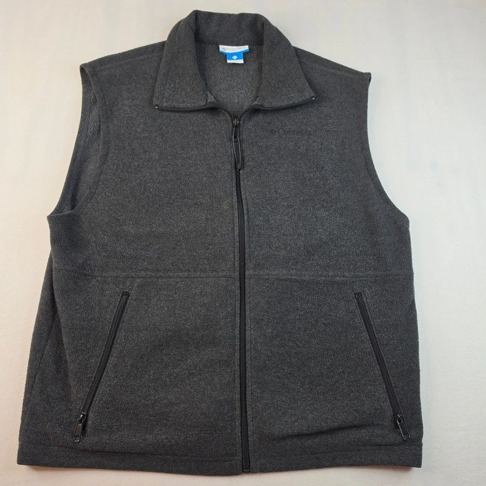 Columbia Steens Mountain Vest Mens Large Charcoal Gray Fleece Full Zip Mock Neck